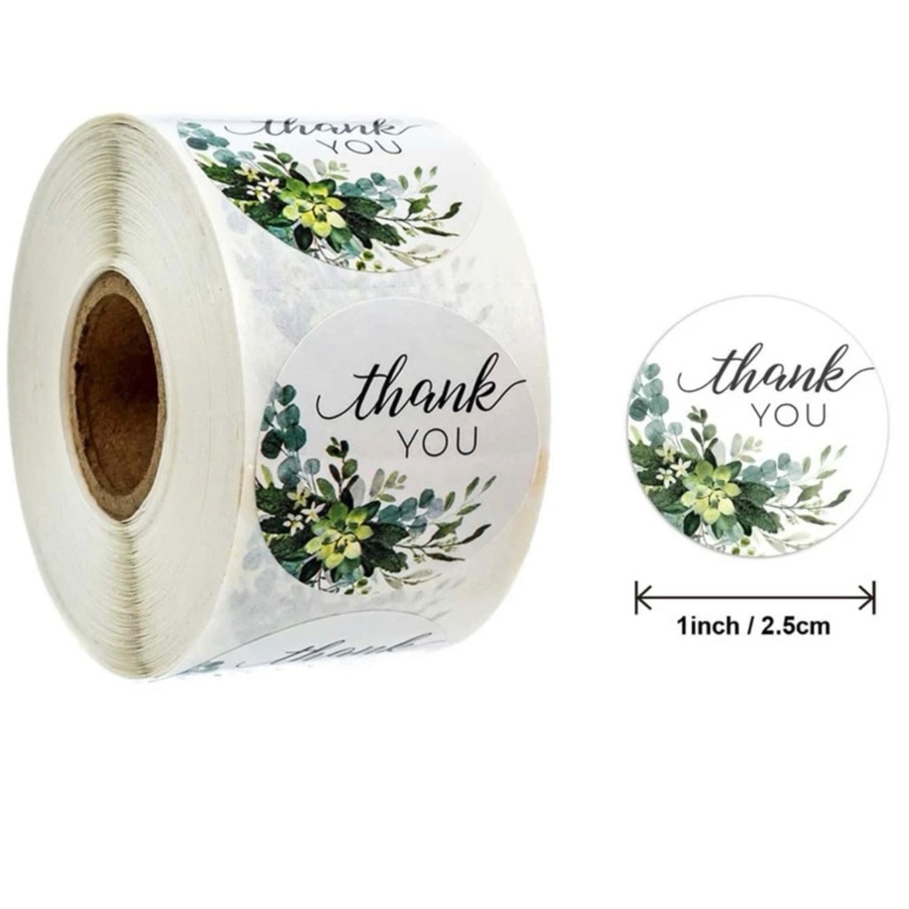 450 Thank You Green Flowers Plant Print Stickers 1 Inch
